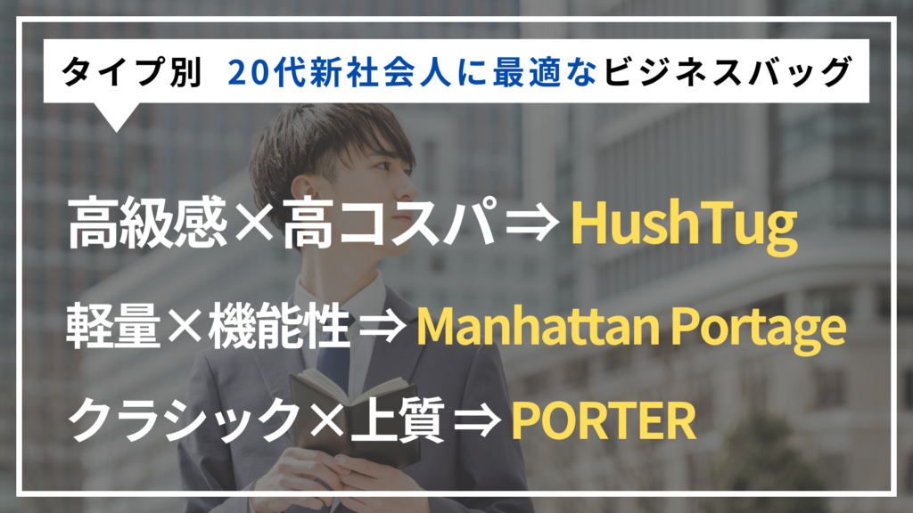 20代の新社会人に最適なビジネスバッグを表した図