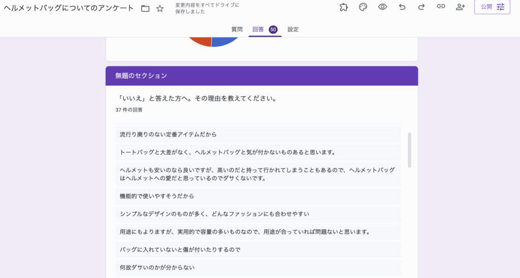 ヘルメットバッグについてのアンケートを実施したことを示す画像
