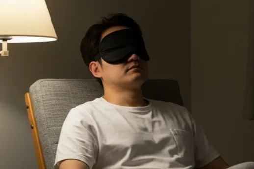 ホットアイマスクを使用する男性のイメージ