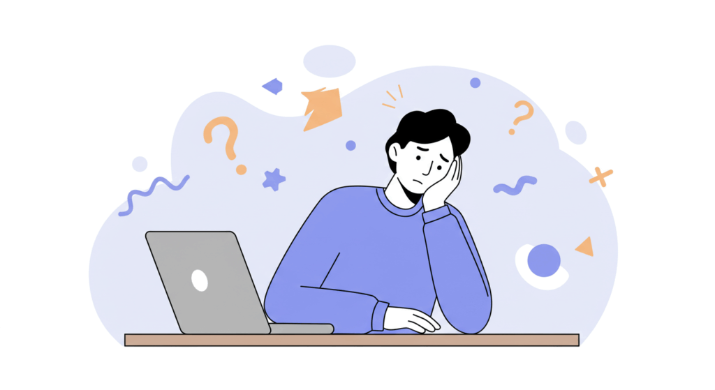 参加して後悔する場合の特徴のイメージ画像(学生が悩んでいる)