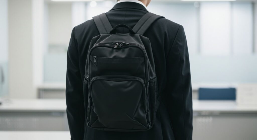 面接会場でリュックを背負う男性のイメージ