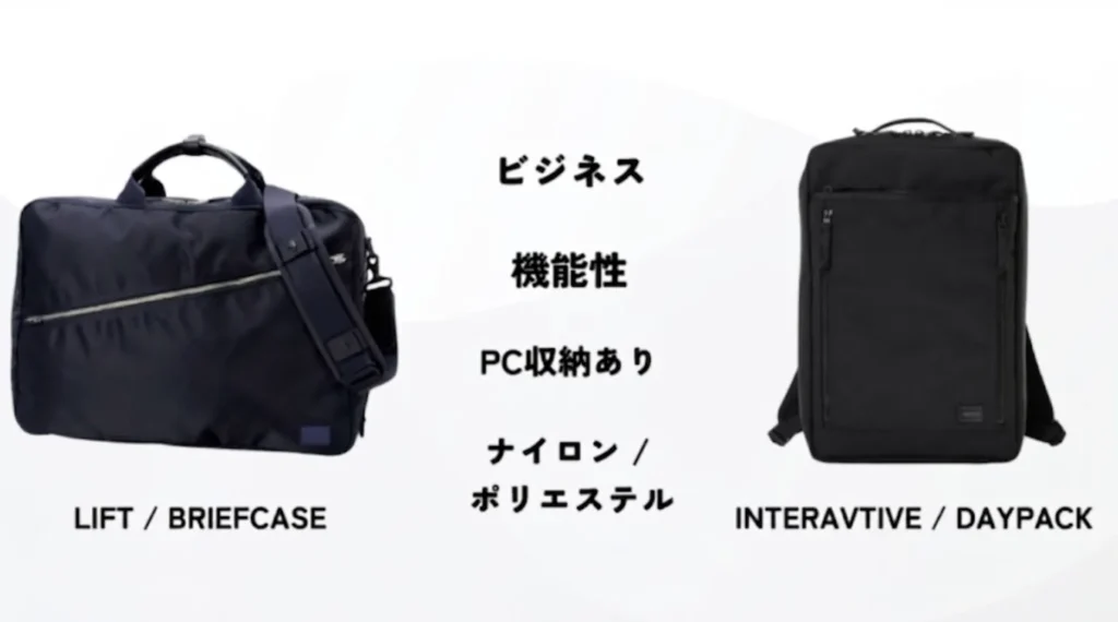 PORTERのBRIEFCASE（LIFTシリーズ）とDAYPACK（INTERAVTIVEシリーズ）の画像