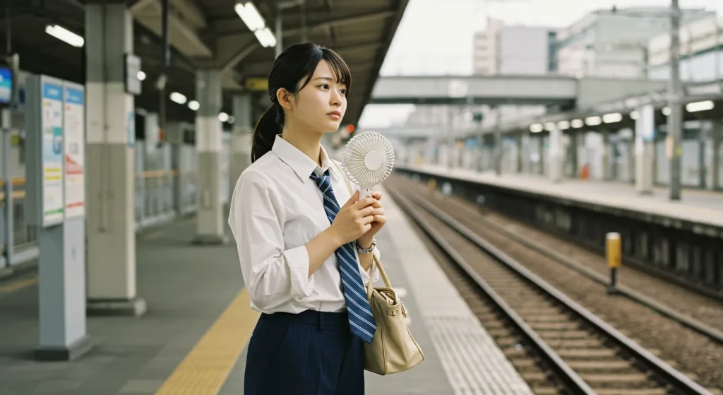 イメージ：ハンディファンを使う女性