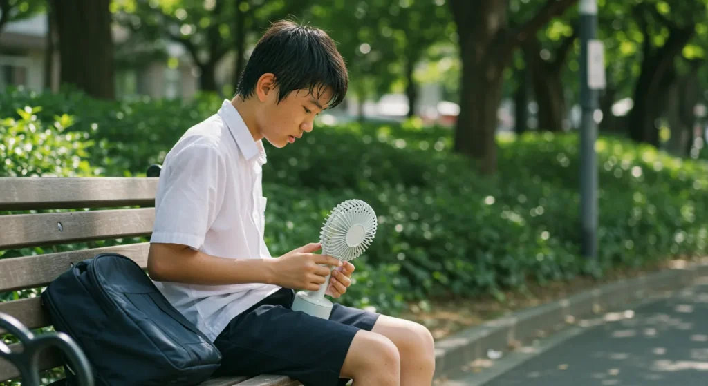 イメージ：かさばるハンディファンを使う男性