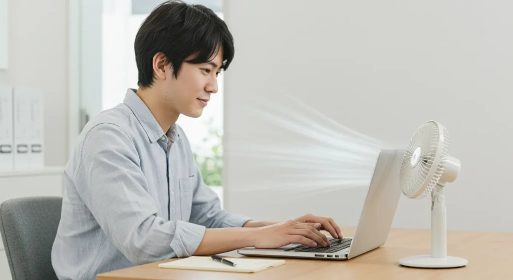 イメージ：ハンディファンを使う男性