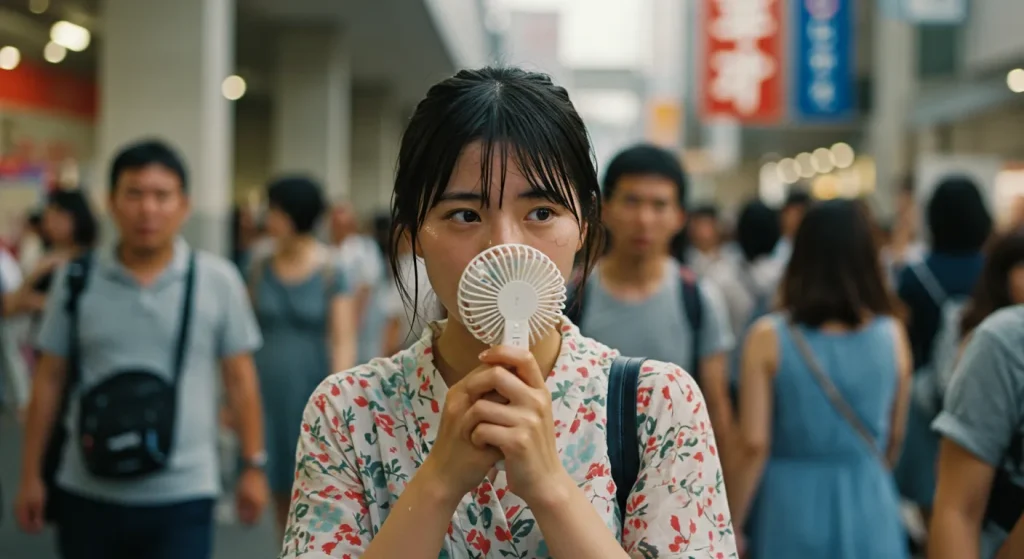 イメージ：ハンディファンの音を気にする女性
