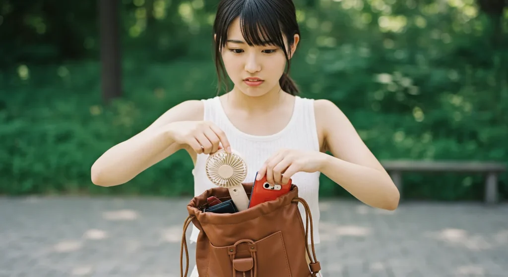 イメージ：ハンディファンのおおきさに困る女性