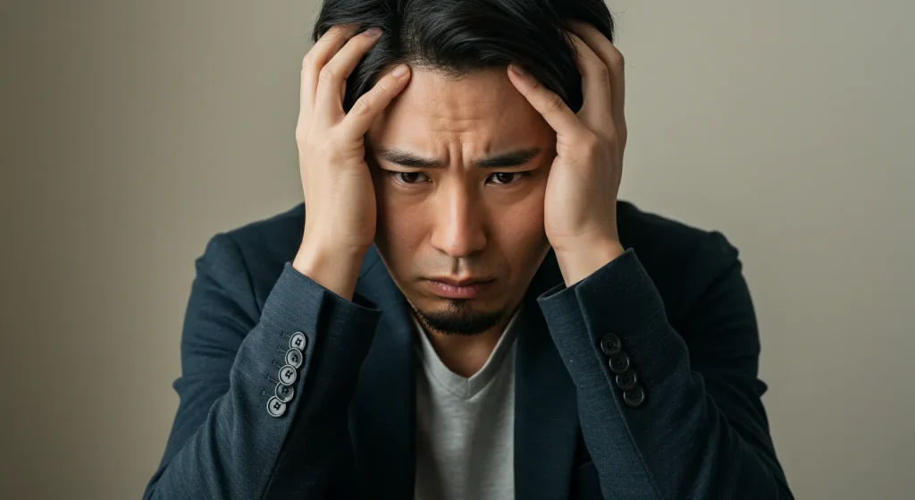 頭を抱える男性
