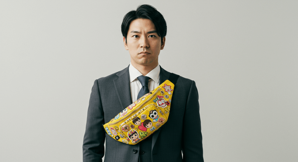ダサいバッグを持った男性