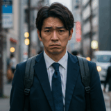 リュックを背負っているスーツ姿の男性