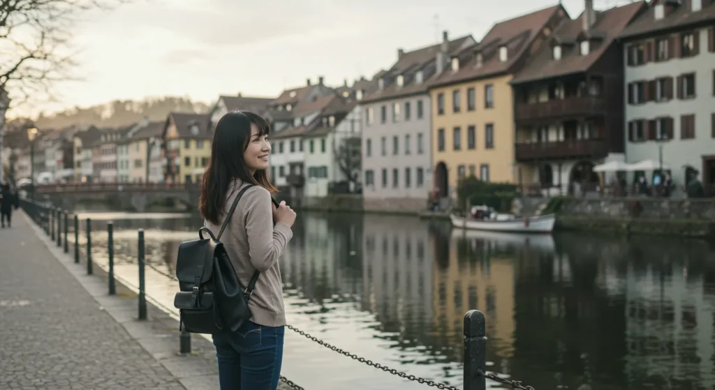 海外旅行でリュックを使用する女性のイメージ