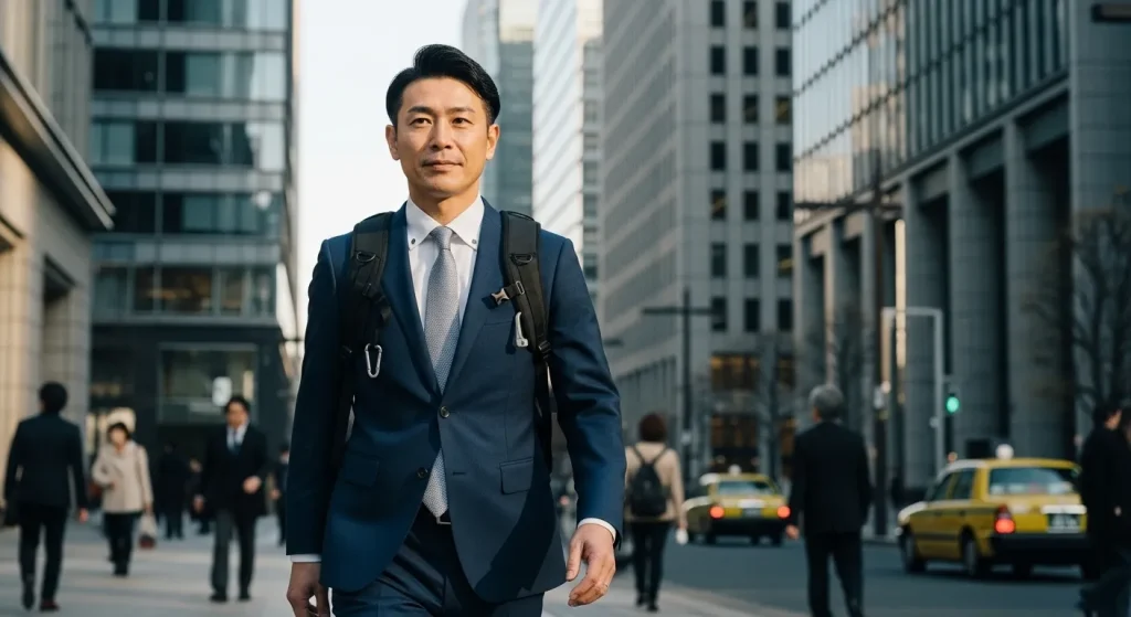 ビジネスリュックを背負った男性のイメージ