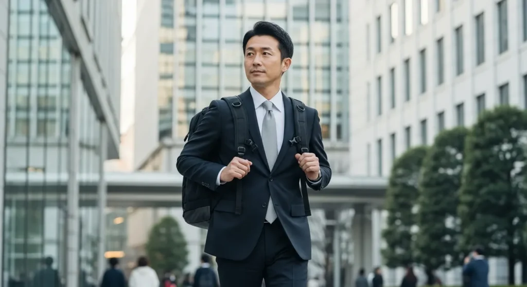 ビジネスリュックを背負った男性のイメージ