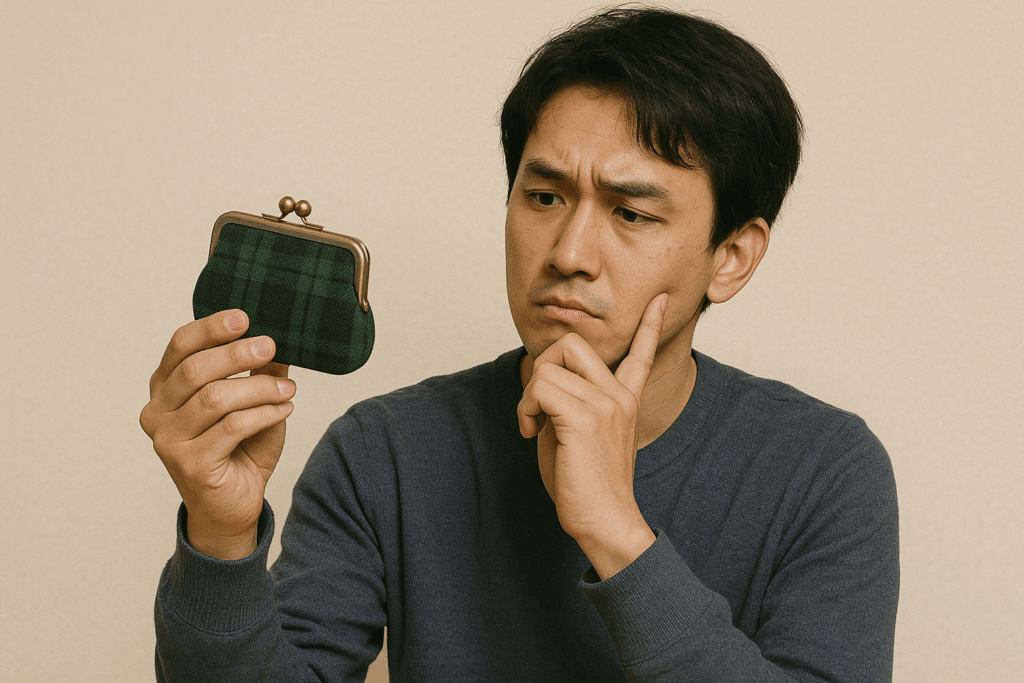 メンズががま口を使用すのことは変かどうかを迷っている男性。