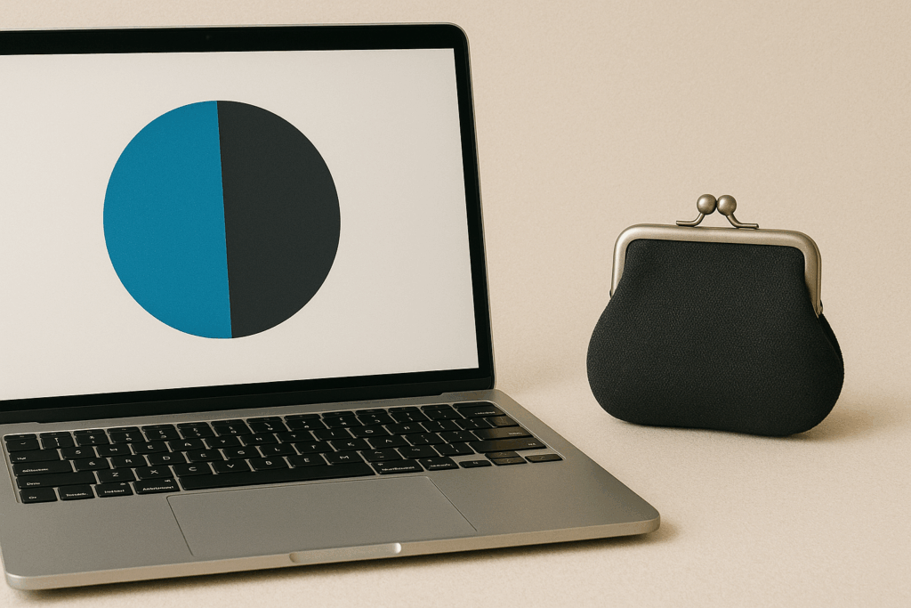 メンズががま口を使用することは変だと思う人と、変じゃないと思う人がちょうど半分ずついることを表す画像。