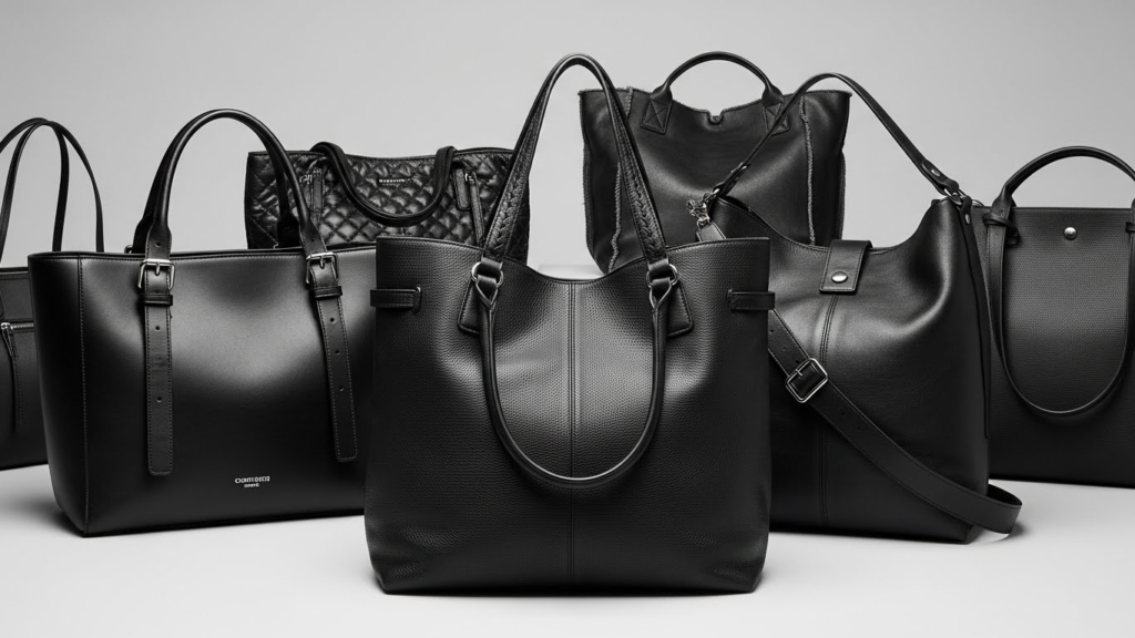 様々な男性向けの黒レザートートバッグ