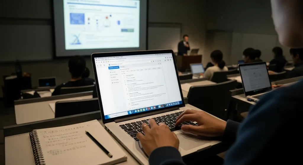 授業中にPCでメモを取るイメージ