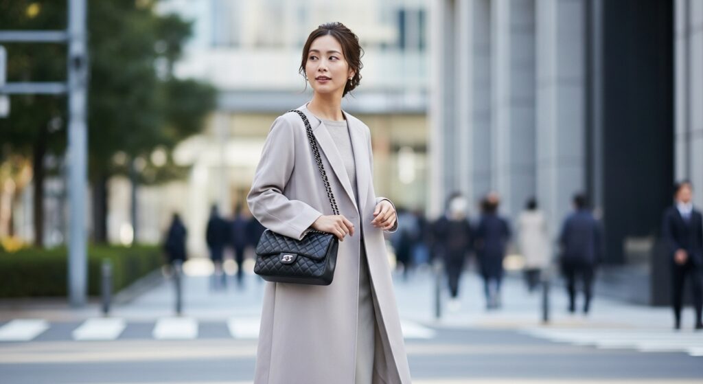 キルティングバッグを持っている女性の画像