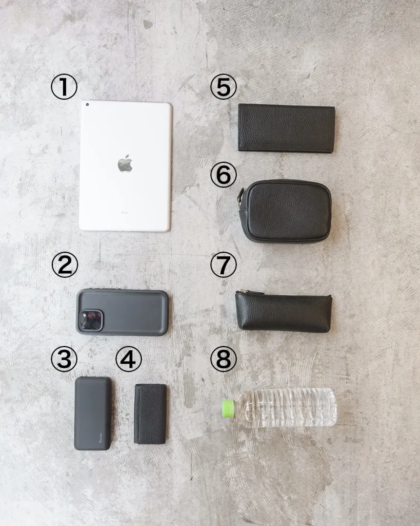 レザーショルダーバッグに収納することができるものの一覧画像