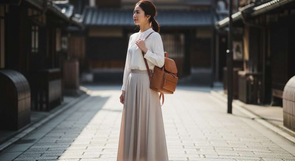 リュックを身につけた女性の画像