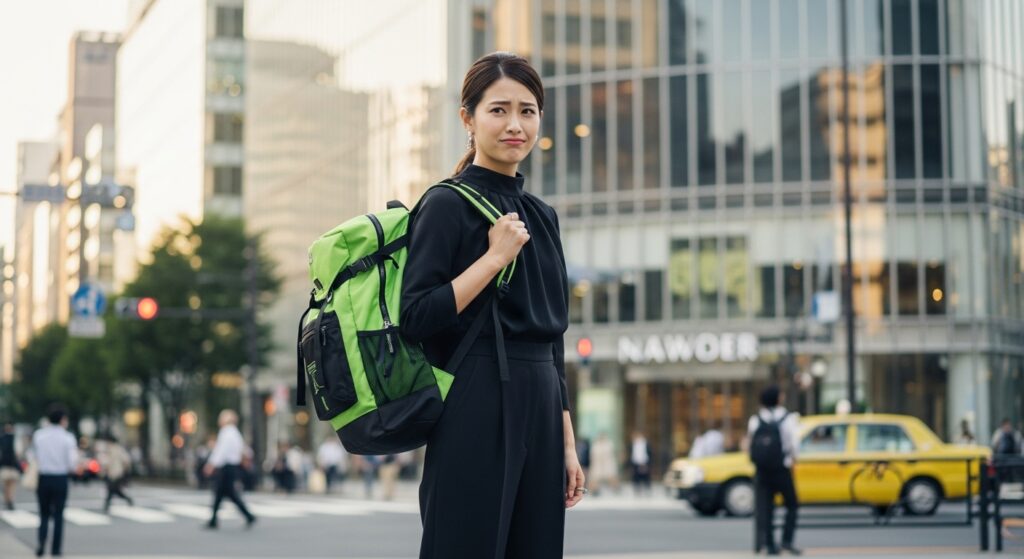 カジュアルなリュックを身につけた女性の画像