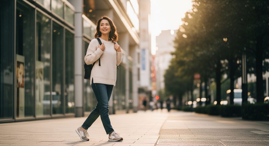 旅行中でリュックを身につけた女性の画像